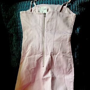 Pink jean mini dress zips in the back size small
